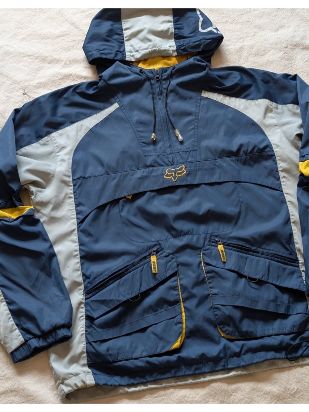 Fox Raching Vintage 90s Y2K Blue Pull Over Anorak Cargo Windbreaker Jacket LG